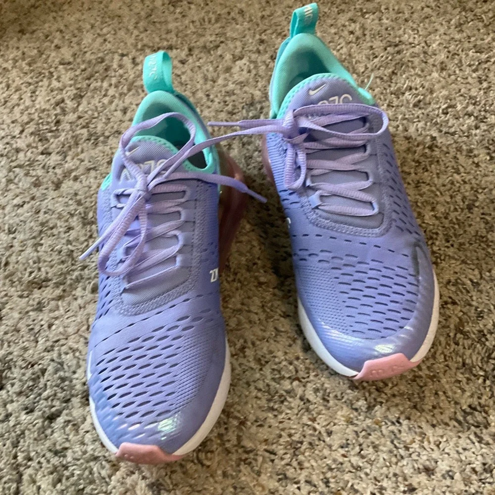 Nike Air Max 270 Youth 6.5Y Purple Teal BV1236-400 Iridescent Sneakers
